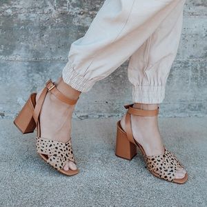 Lulu's Cheetah Calf Hair Leather Ankle Strap Heels